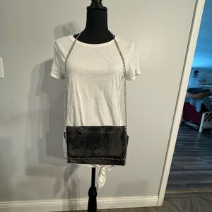 Black denim flap top clutch